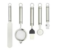 KitchenCraft Professional Kitchen Tools with Oval Shaped Handles, 5pc Set Including Zester, Spatula, Sieve, Pastry Brush and Pastry Wheel - Silver - Stainless Steel - Tools