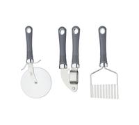 KitchenCraft Professional Stainless Steel Kitchen Tools with Soft Grip Handles, 3pc Set Including Garlic Press, Crinkle Chip Cutter and Pizza Cutter - Grey - Stainless Steel - Garlic Presses