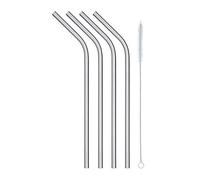 KitchenCraft Reusable Drinking Straws with Straw Cleaner Brush, Stainless Steel, 20 cm (5 Piece Set)