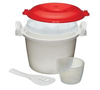 KitchenCraft Rice Cooker - Microwave Steamer, BPA Free Plastic, 1.5 Litre, White / Red