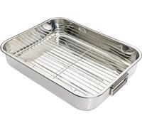 KitchenCraft Roasting Tin with Rack, Stainless Steel Construction, Rectangular Shape, Dishwasher Safe, Oven Safe, Freezer Safe, 43 x 31 cm, 5.5L Capacity, Silver
