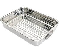 KitchenCraft Roasting Tin with Rack, Stainless Steel Roasting Tin, Medium, 37 x 28 cm, Silver