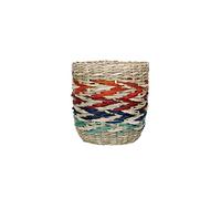 KitchenCraft Seagrass Plant Basket, Indoor Plant Pot, Woven Planter with Rainbow Striped Design, 11 x 11 x 11cm