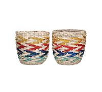 Seagrass Plant Baskets, Set of 2, Rainbow Striped Design Kitchencraft Beige One Size