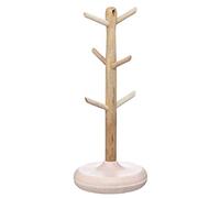 KitchenCraft Serenity Wooden Mug Tree, Mango Wood/Marble, Brown/Pink, 15 x 36 cm