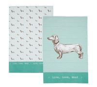 KitchenCraft Set of 2 Dachshund Tea Towels in Green Kitchencraft Green