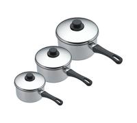 KitchenCraft Set of 3 Stainless Steel Extra Deep Saucepans with Lids and Heat-Resistant Handles, 12cm, 16cm, 20cm - Silver - Stainless Steel - Saucepans