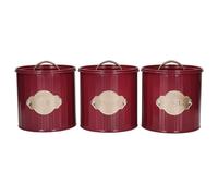 KitchenCraft Set of 3 Tea Coffee Sugar Burgundy Canisters Vintage Bamaboo Lid