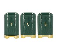 Kitchencraft Set Of 3 Tea Coffee Sugar Canisters Jars Green Vintage Storage