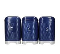 Kitchencraft Set Of 3 Tea Coffee Sugar Canisters Jars Navy Vintage Storage