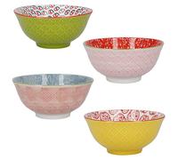 KitchenCraft Patterned Cereal Bowl Set of 4 in Gift Box, Ceramic Serving Bowls Ideal for Ice Cream, Soup and More, 'Brights' Designs, 15cm