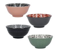 KitchenCraft Patterned Cereal Bowl Set in Gift Box, 4 Ceramic Bowls Ideal for Ice Cream, Soup and More, 'Designed for Life' Designs, 15cm