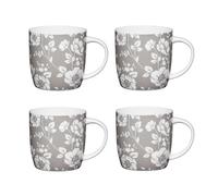 KitchenCraft Set of 4 China Grey Floral Mugs in Light Grey Kitchencraft Light Grey