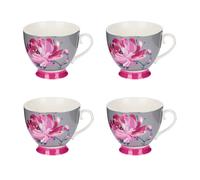 KitchenCraft Set of 4 China Pink Flower Mugs in Grey Kitchencraft Grey