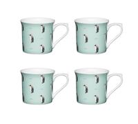 KitchenCraft Set of 4 Fluted China Penguin Mugs in Light Blue Kitchencraft Light Blue