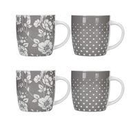 KitchenCraft Set Of 4 Grey Dot Floral Barrel Mugs