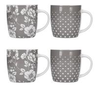 KitchenCraft Set of 4 Grey Floral / Polka Dot Mug Set Kitchencraft Grey