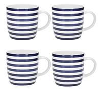 KitchenCraft Set of 4 Pieces Blue and White Striped Mugs Pack in Gift Box
