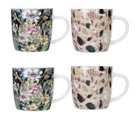 KitchenCraft Terrazzo Floral Set of 4 Stoneware Barrel Coffee Mugs 425ml