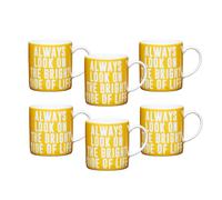 KitchenCraft Set Of 6 'Always Look' Espresso Cups Set in Mustard Kitchencraft Mustard