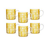 KitchenCraft Set Of 6 'Always Look' Espresso Cups - Yellow - Porcelain - Espresso Cup