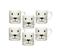 KitchenCraft Set Of 6 Cat Face Espresso Cups - White - Porcelain - Espresso Cup