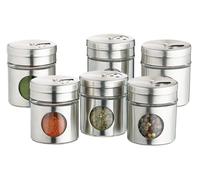 KitchenCraft Set of 6 Stainless Steel Spice Jars in Silver Kitchencraft Silver