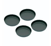 KitchenCraft Set of Four Non-Stick Mini Fluted Flan Tins with Simple Turn Handle