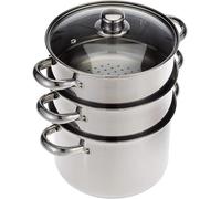 KitchenCraft Stainless Steel 3 Tier Food Steamer Pan and Stock Pot 22cm | Stackable Cooking Pots, Handles and Toughened Glass Lid, Vegetable Steaming Pans, Suitable for All Hobs, Dishwasher Safe