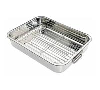 KitchenCraft Roasting Tin with Rack, Stainless Steel Roasting Tin, Medium, 37 x 28 cm, Silver