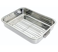 KitchenCraft Roasting Tin with Rack, Stainless Steel Roasting Tin, Medium, 37 x 28 cm, Silver