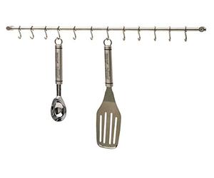 KitchenCraft Stainless Steel Kitchen Utensil Hanging Rack with 12 Hooks, 52 cm (2.5"), Gift Boxed, Silver