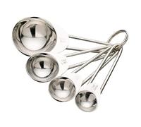 KitchenCraft Stainless Steel Measuring Spoons (4-Piece Set) | Accurately measure small ingredients in commercial kitchens; storage ring keeps the four-piece set tidy and organised.