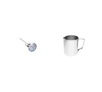 KitchenCraft Stainless Steel Milk Frothing Jug and Milk Thermometer Set | 350ml Milk Frothing Pitcher, Drip Free Spout, Temperature Probe for Milk, Stainless Steel Barista Set