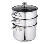 KitchenCraft 3 Tier Stainless Steel Food Steamer Pan with Glass Lid 22 cm