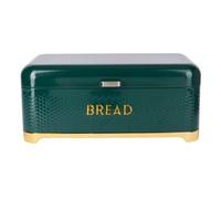 KitchenCraft Textured Large Bread Bin with Lid, Ventilated Design, 41.5 x 2 x 18cm - Hunter Green & Gold