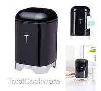 KitchenCraft Tea Canister Metal Storage Container Gloss Black Retro Jar