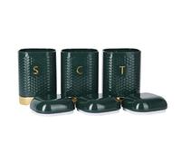 KitchenCraft Tea, Coffee and Sugar Storage Canister, Hunter Green & Gold, 11.5 x 11.5 x 19.5cm