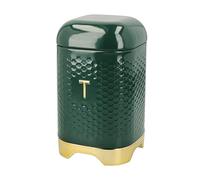 KitchenCraft Tea Storage Caddy with Lid, Hunter Green & Gold, 11.5 x 11.5 x 19.5cm