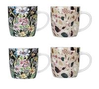 KitchenCraft Terrazzo Floral Set of 4 Stoneware Barrel Coffee Mugs 425ml