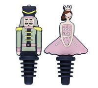 KitchenCraft Nutcracker Collection Silicone Bottle Stoppers, 2 Pieces, Gift Boxed, Plastic, Black
