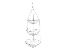 KitchenCraft Hanging Vegetable Rack, Metal, Set of 3 Kitchen Storage Baskets with Chain and Hook, Silver, 8cm x 25cm