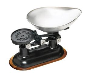 Kitchencraft Traditional Balance Scales In Black, Acacia Wood Stand