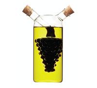 KitchenCraft World of Flavours Oil and Vinegar Dispenser Glass, 2 in 1 Oil and Vinegar Bottle, Cruet Bottle with Cork Stoppers, Grapes Design, 5 + 3 ml
