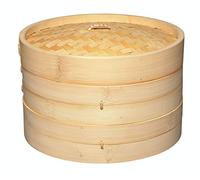 KitchenCraft World of Flavours 25cm Bamboo Steamer Basket, 2 Tier, Ideal for Best for Dim Sum, Vegetables, Bao Buns, Meat and Fish, Beige