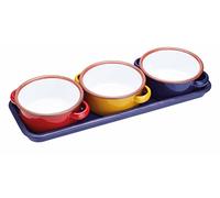 KitchenCraft World of Flavours Enamel Serving Dishes/Tapas Bowls with Tray, 11 cm (4.5") - Multi-Colour (Set of 3)