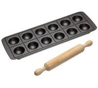 KitchenCraft World of Flavours Filled Pasta Maker Kit with Non Stick Ravioli Mould Tray and Roller, 33 x 11.5 cm, Black / Beige