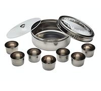 KitchenCraft World of Flavours Indian Spice Box for Masala Dabba, 7 Spice Pots + Large Spice + Cover + Lid, Stainless Steel, 17 x 7 cm, Silver