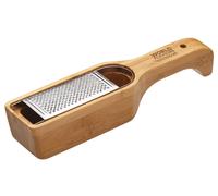 KitchenCraft World of Flavours Parmesan Cheese Grater with Container and Handle, Bamboo Wood / Stainless Steel, 27.5 x 6 x 5 cm, Silver