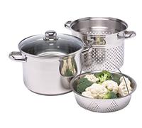 KitchenCraft World of Flavours Pasta Pot with Strainer and Vegetable Steamer Basket in Gift Box, Induction Safe, Stainless Steel, 4 Litres, Silver